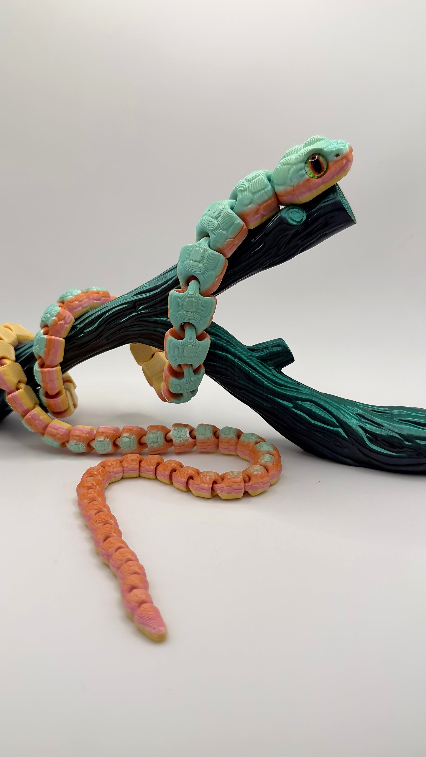 Flexi snake toy 3D printed from PLA
