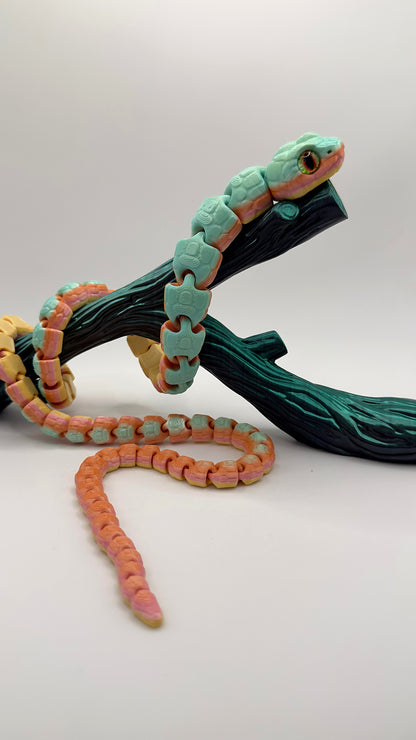 Flexi snake toy 3D printed from PLA