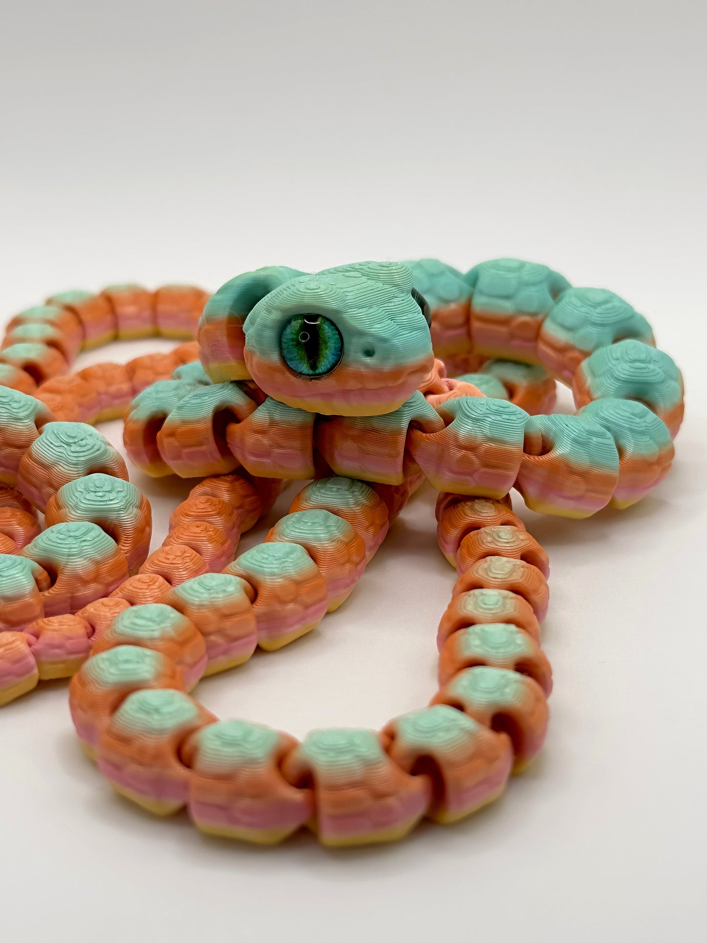 Flexi snake toy 3D printed from PLA