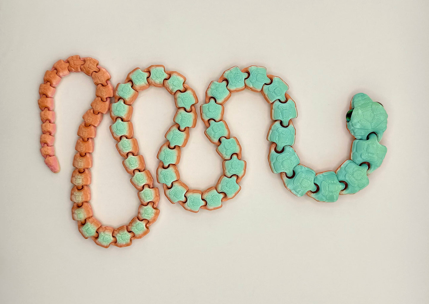 Flexi snake toy 3D printed from PLA